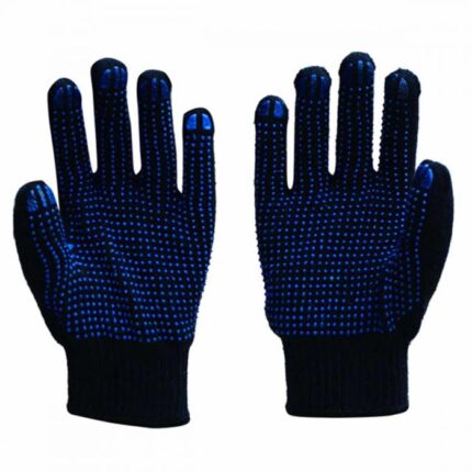 blue dotted gloves